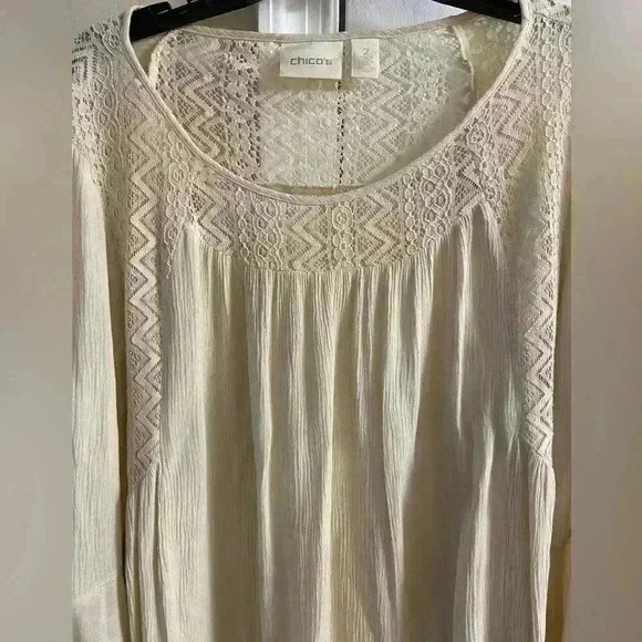 Chicos blouse pop‎ over bell sleeves boho beige Large - Picture 2 of 7
